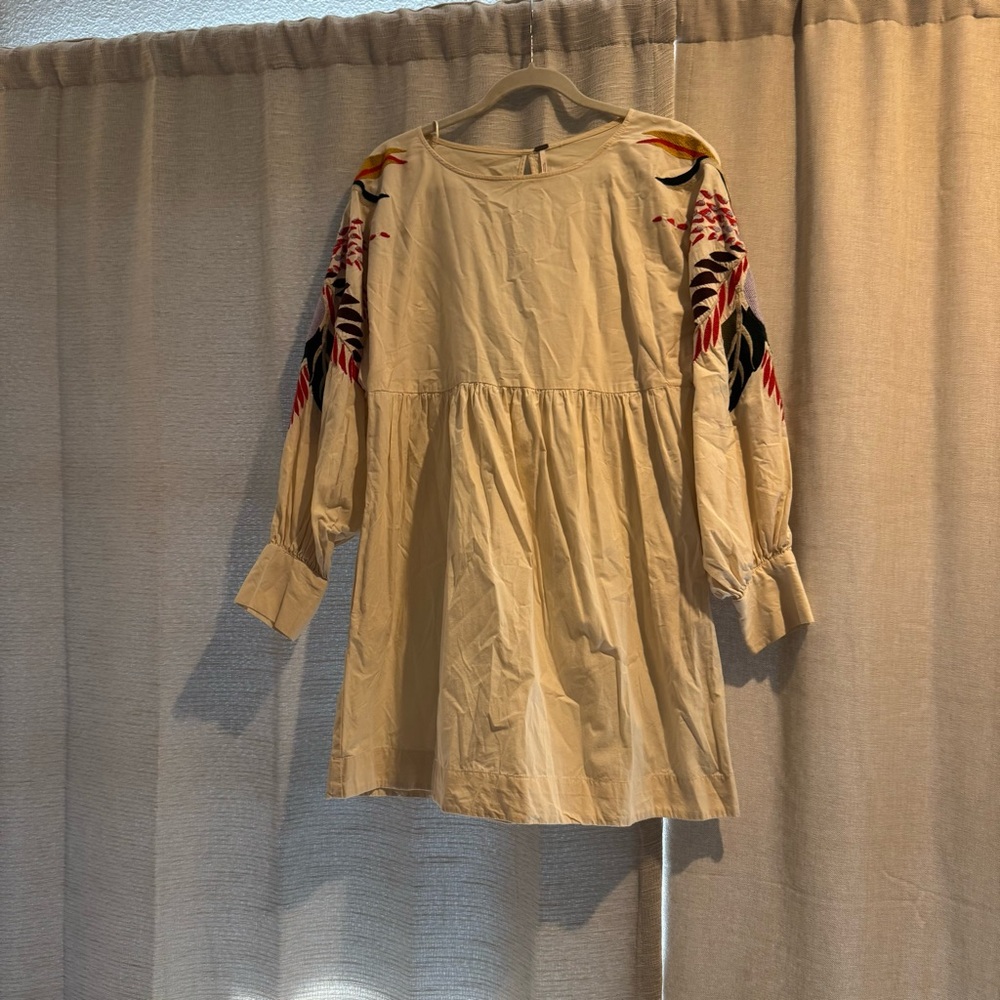 Free People Cream Mini Dress with Multicolor Embroidery